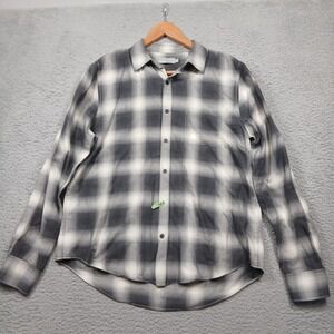 Vince Men's Shirt Gray Black Plaid Long Sleeve Button‎ Front Medium